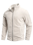 Men's spring and autumn solid color fleece warm top, warm and comfortable zippered cardigan for men's outdoor leisure
