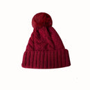 New Winter Twist Knitting Hat For Women Fur Pompom Thick Plush Cap Beanie Solid Color Ladies Warm Ski Snow Skullies Beanies
