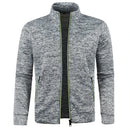 Autumn and Winter Men's New Long Zipper Color Block Sweater Sleeves Thin Plush Sweater Jacket Casual Slim Fit Comfortable Coat