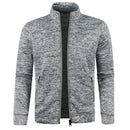 Autumn and Winter Men's New Long Zipper Color Block Sweater Sleeves Thin Plush Sweater Jacket Casual Slim Fit Comfortable Coat