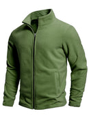 Men's spring and autumn solid color fleece warm top, warm and comfortable zippered cardigan for men's outdoor leisure