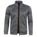 Autumn and Winter Men's New Long Zipper Color Block Sweater Sleeves Thin Plush Sweater Jacket Casual Slim Fit Comfortable Coat