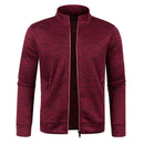 Autumn and Winter Men's New Long Zipper Color Block Sweater Sleeves Thin Plush Sweater Jacket Casual Slim Fit Comfortable Coat