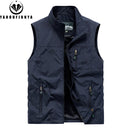 2026 Summer Men Sleeveless Outdoor Cargo Leisure Stand Collar Vest Men Pocket Solid Color Breathable Thin Vest Male Waistcoat
