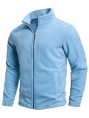 Men's spring and autumn solid color fleece warm top, warm and comfortable zippered cardigan for men's outdoor leisure