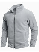 Men's spring and autumn solid color fleece warm top, warm and comfortable zippered cardigan for men's outdoor leisure
